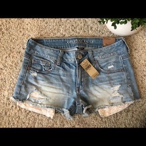 American Eagle light wash distressed shorts